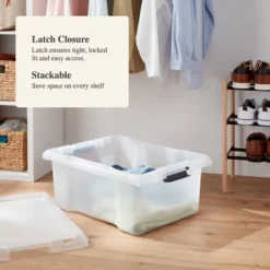 Medium Frosted Latching Storage Box - Brightroom™: Stackable Polypropylene Tote With Lid, 48L Capacity -Home decor GUEST 047ac601 171c 446f 97bf 888ae2d54712