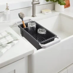 Over The Sink Dish Drainer Gray - Brightroom™: Freestanding Dish Drying Rack & Sponge Holder, Polypropylene, Hand Wash