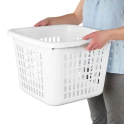 1.5bu Plastic Square Laundry Basket - Brightroom™: Medium White Clothes Hamper With Built-In Handles, Portable Storage -Home decor GUEST 22cb01ab c718 4b1c 9bea cf1d1c8b5b7e