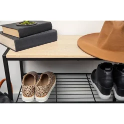 3 Tier Shoe Rack Black Metal With Natural Wood - Brightroom™ -Home decor GUEST 25c02cd7 83d7 43ab b1c5 e81b1f1b8427