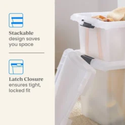 Medium Frosted Latching Storage Box - Brightroom™: Stackable Polypropylene Tote With Lid, 48L Capacity -Home decor GUEST 26086a48 e4ef 4a9c a11a 7ec2b449b8a7