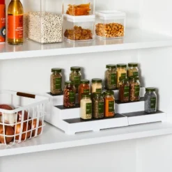Shelf Expandable 3 Tier - Brightroom™: Freestanding Spice Rack Organizer, White Kitchen Storage For Pantry & Cabinet