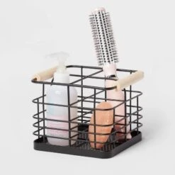 Divided Wire Caddy Basket With Wood Handle Black - Brightroom™ -Home decor GUEST 6bb23216 c1ab 42fd bed4 f88573ca2fc5