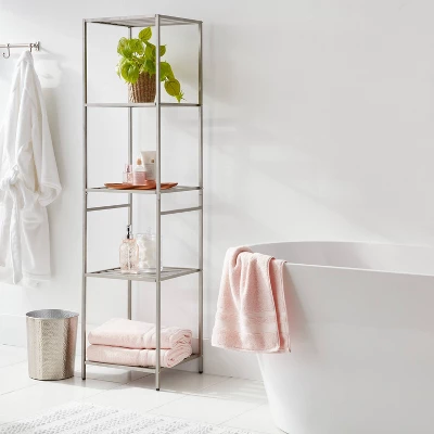 Tall Bath Storage Tower Brushed Nickel Metal - Brightroom™ 1 Tall Bath Storage Tower Brushed Nickel Metal - Brightroom™