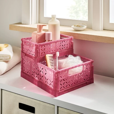 Small Foldable Crate Pink - Brightroom™ 1 Small Foldable Crate Pink - Brightroom™