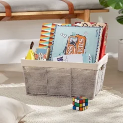 17" X 12" X 8" Large Woven Twisted Paper Rope Tapered Basket Gray - Brightroom™