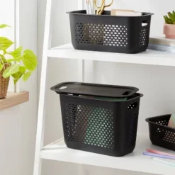 Narrow Decorative Plastic Lid Black - Brightroom™: Storage Bin, Cut-Out Handles, 13" Cube System Compatible