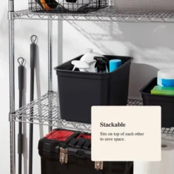 26.2qt Heavy Duty Storage Bin - Brightroom™: Black Plastic, Stackable & Portable, Universal Storage Solution -Home decor GUEST a8ee8675 23e8 46ff 8b08 25af49e86b6d