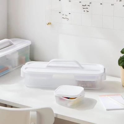 Click In Place Slim Lid With Handle For Plastic Storage Bins Home And Office Organization White- Brightroom™