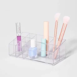 Bathroom Plastic 9 Slot Mixed Cosmetic Organizer Clear - Brightroom™: Makeup & Vanity Organizer Tray For Bathroom Countertop -Home decor GUEST c86e60e2 e1c8 4070 8398 113e68427840