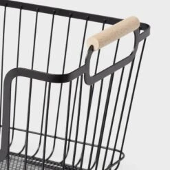 Metal Stackable Wire Pantry Basket With Rubber Wood Handle Black - Brightroom™: Kitchen Storage Organizer, 9"x13.5" -Home decor GUEST caedbd0d 0635 4243 8fd2 add6d1f4a2d5