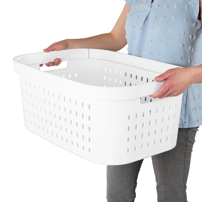 1.5bu Rectangle Modern Laundry Basket - Brightroom™: White Plastic Clothes Basket With Built-In Handles, Medium Size 5 1.5bu Rectangle Modern Laundry Basket - Brightroom™: White Plastic Clothes Basket With Built-In Handles, Medium Size - Image 5