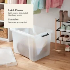 Large Frosted Latching Storage Box - Brightroom™: Stackable Clear Tote, 76L Capacity, Polypropylene, Universal Storage -Home decor GUEST f23c34bd 6053 493d ac3c 2d88b7161b8f